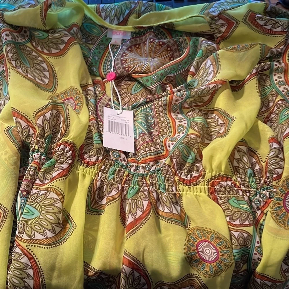 Echo Design Beach Green Mándala Print Pullover Swimsuit Coverup. Size L. P5/A